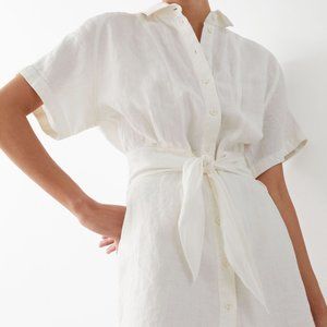 & Other Stories Belted White Linen Mini Dress